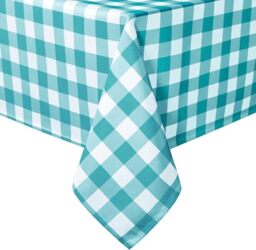 Hiasan 54 x 108 Inch Checkered Tablecloth Rectangle - Waterproof, Wrinkle Resistant and Washable Gingham Table Cloth for Outdoor Picnic, Kitchen and Holiday Dinner, Turquoise and White