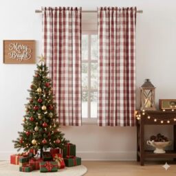 "Bapawfish Red White Buffalo Check Window Curtain Panel 54 Inch Long,Burgundy Checkered Geometric Rod Pocket Window Treatment,Rustic Farmhouse Style Drapes for Bedroom,Living Room,40""Wx54""Lx2,Red/White"