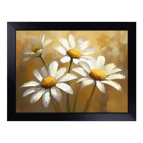 Lap Tray with Bean Bag Cushion, Daisies Flowers - Handmade in the UK, Raised Wooden Edge, Padded Cushion, Heat-Resistant Wipe-Clean Surface, for Meals, Laptops and Crafts