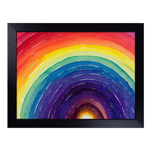 Lap Tray with Bean Bag Cushion, Watercolour Rainbow Art Abstract - Handmade in the UK, Raised Wooden Edge, Padded Cushion, Heat-Resistant Wipe-Clean Surface, for Meals, Laptops and Crafts
