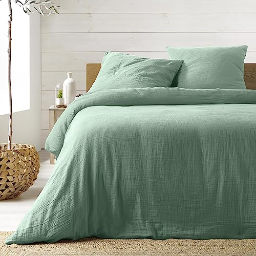 Douceur d'Intérieur, Angelia Sage 3-Piece Bedding Set (260 x 240 cm) Cotton Gauze