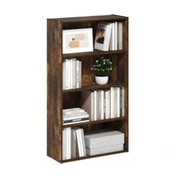 Furinno PASIR Book Shelf, 4-Tier Bookshelf, Bookcase with Open Shelf, 9.4 x 23.6 x 41.7, for Living Room, Bedroom, Home Office, Amber PINE