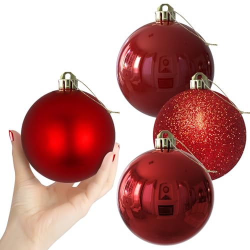 Christmas Balls Ornaments for Christmas Tree-Shatterproof Christmas Tree Decorations Large Hanging Ball Red 3.9