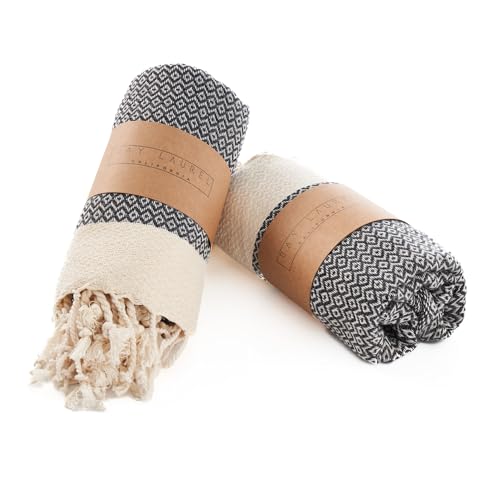BAY LAUREL Turkish Hand Towel ??? Pack of 2 - Soft & Absorbent Decorative Towels for Bathroom, Hand, Face, Hair, Gym, Yoga, SPA, Kitchen & Tea (Dark Gray, Diamond 15x26 Inches (Set of 2)
