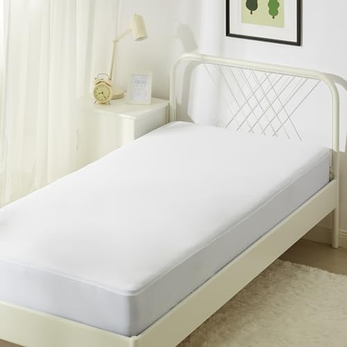 Amazon Basics Waterproof Mattress Protector, 45 cm Extra Deep Stretch Skirt, Washable Double Bed Fitted Mattress Cover, 135 x 190 x 45 cm, White