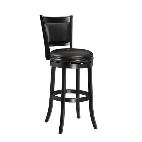 Ball & Cast Upholstered Swivel Barstool, Padded Pub Height Chair with Backrest & Footrest, Wood Frame Bar Stool for Kitchen Island Dining Room, Black, 76cm Seat Height