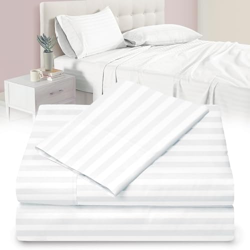 "Twin XL 100% Microfiber Double Brushed Sheet Set - Extra-Soft & Wrinkle-Free - 15"" Deep Pockets, 39"" x 80"" - Ideal for Dorms, Hospitals & Split King Beds - 3 PC Set (Twin XL, Bright White)"