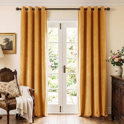 StangH Warm Gold Velvet Light Blocking Curtains for Bedroom, W52xL84, 2 Pcs - Soft Smooth Velvet, Boho Light Blocking Drapes, Privacy Protect, Noise Absorb, Window Draperies for Kids Room, Dining Room