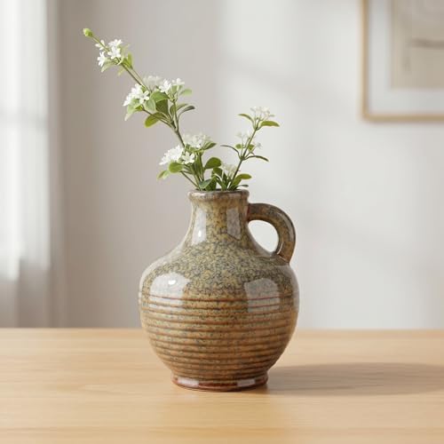 6 inch Ceramic Rust Vase - Small Rustic Farmhouse Vases for Handle, Bedroom, Bathroom, Bookshelf, Office, Coffee Table Decor
