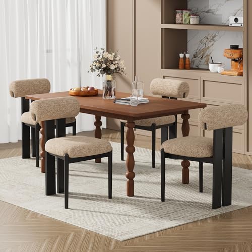 Dining Chairs Set of 4, Dining Room Chairs Upholstered Chenille Fabric, Wooden Kitchen Chairs with Padded Seat & Solid Wood Frame, Modern Accent Chairs for Living Room Bedroom Restaurant,Camel