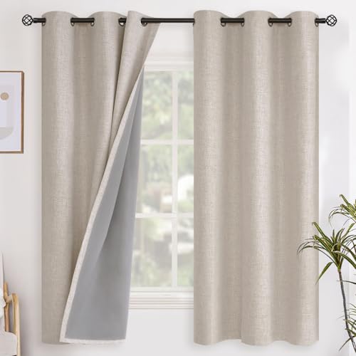YoungsTex Oatmeal Linen Blackout Curtains 63 Inch Length for Bedroom, Room Darkening Window Drapes with Grommet Thermal Insulated for Farmhouse Country Living Room, 2 Panels, 42 X 63 Inch