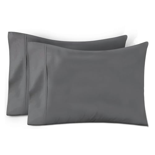 TEXAS LINEN CO. 600 Thread Count 100% Long Staple Egyptian Pure Cotton Sateen Weave 2 Pack Queen Size Pillowcases Silky Soft and Smooth Dark Grey Pillowcases