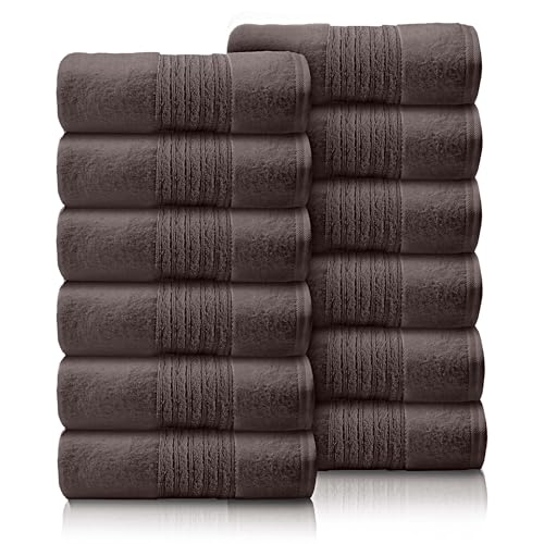 GC GAVENO CAVAILIA 12 Pack Face Towels Set (30x30 CM) - Cotton Face Cloths - Quick Drying & Highly Absorbent Fingertip Towel Washcloth For Bathroom, Spa, Gym Towels - Walnut