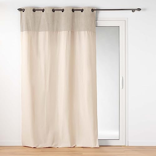 Douceur d'Intérieur, Tessa Curtain with Eyelets (140 x 240 cm) Beige, Polycotton and Plain Terry Top
