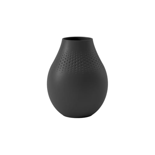 Villeroy & Boch Collier Noir Vase Perle No. 2, 16x16x20 cm, Premium Porcelain, Black