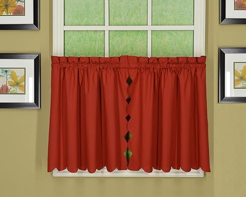 "Today's Curtain Orleans 24"" Tier Pair Tambour Scallop Edge Curtain, Brick Red, 60"" W x L (Pack of 1)"