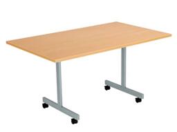 Office Hippo Office Table, Sturdy & Stylish Tilting Table Desk, Work Table For Home Office, Versatile Computer Table For Meeting Room or Boardroom, 5 Year Guarantee - Beech/Silver