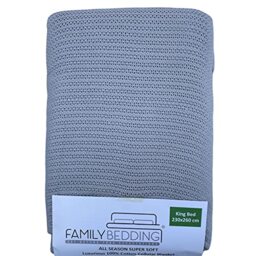 Family Bedding® -100 Percent Pure Cotton - Extra Soft & Cozy Cellular Blanket & Throws -King Bed-230x260cm. (Grey)