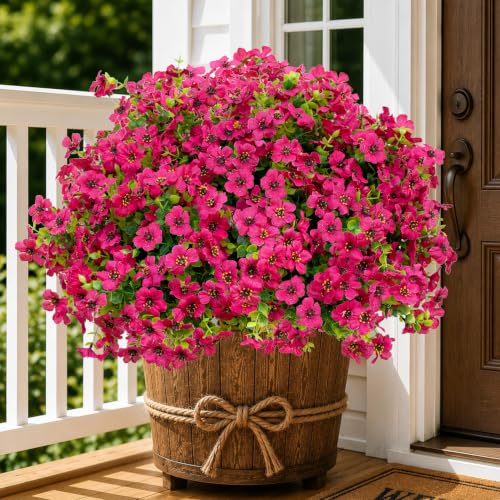 AXYLEX Artificial Flowers for Outdoors Fake Plants - 16 Bundles Faux Outside Boxwood No Fade UV Resistant Plastic Shrubs Spring Home Decor Farmhouse Garden Greenery (RedPink)