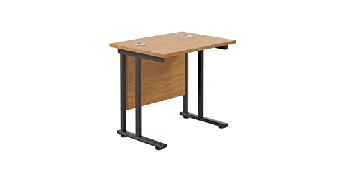 Office Hippo Heavy Duty Rectangular Cantilever Office Desk, Home Office Desk, Office Table, Integrated Cable Ports, PC Desk For Office or Home, 5 Yr Wty - Black Frame/Oak Top, 80cm x 60cm