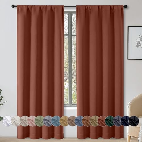 OWENIE Sally Terracotta Blackout Curtains for Bedroom Living Room 72 Inch Length 2 Panels Set, Privacy Thermal Insulated Rod Pocket Window Curtains for Patio French Front Door, W40 x L72, Terracotta