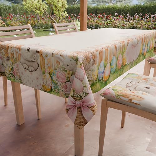 PETTI Artigiani Italiani - Easter Tablecloth Stain Resistant Square 140x140 cm 4 Seats, Microfibre Kitchen Table Cover, Tutu Bunny Design Ballerina Rabbit, 100% Made in Italy