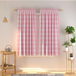 NATUS WEAVER Buffalo Check Curtains 54 inches Long Cotton Basement Pink and White Gingham Plaid Kitchen Window Curtain Panels Living Room Checker Drapes Bedroom Rod Pocket Window Treatment 2 Panels