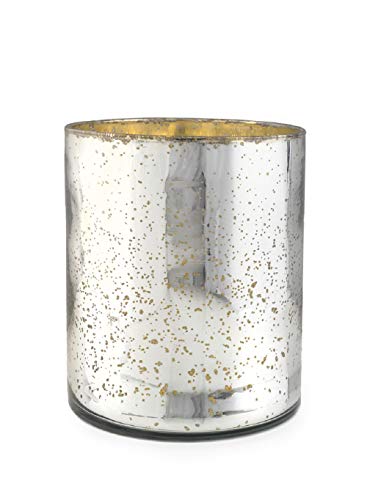"Serene Spaces Living Antique Silver Cylinder Vase, Vintage-Style Handmade Mercury Glass Finish for Weddings, Parties, Events, Measures 7.5"" Tall and 6"" Diameter"