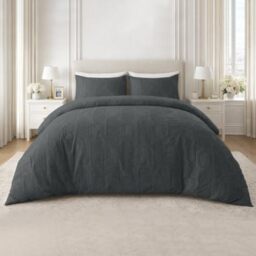 GC GAVENO CAVAILIA Geometric Blocks Double Duvet Set - Reversible Microfiber Bedding Double Bed Set Pillow Cases - Hypoallergenic, Lightweight Quilt Cover Set With Button Closure, Charcoal