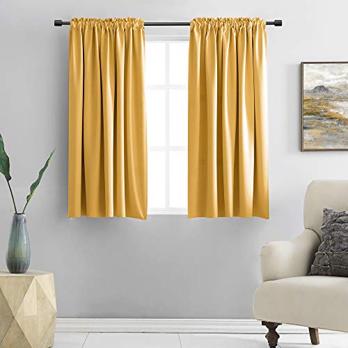 "DONREN Short Curtains for Kitchen with Rod Pocket Blackout Curtains 1 Pair Gold Yellow 52"" Width x 48"" Drop"