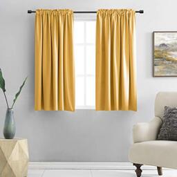 "DONREN Short Curtains for Kitchen with Rod Pocket Blackout Curtains 1 Pair Gold Yellow 52"" Width x 48"" Drop"