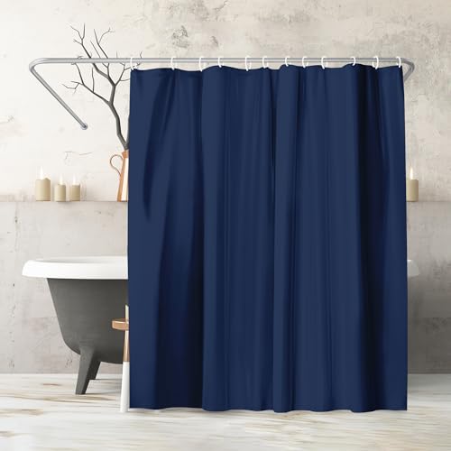 Americanflat 180x200 cm Solid Blue Shower Curtain - Water-Resistant Long Shower Curtain with Durable Metal Grommets and 12 Hooks - 100% Polyester