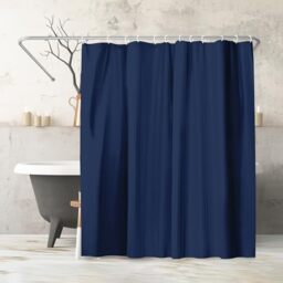 Americanflat 180x200 cm Solid Blue Shower Curtain - Water-Resistant Long Shower Curtain with Durable Metal Grommets and 12 Hooks - 100% Polyester