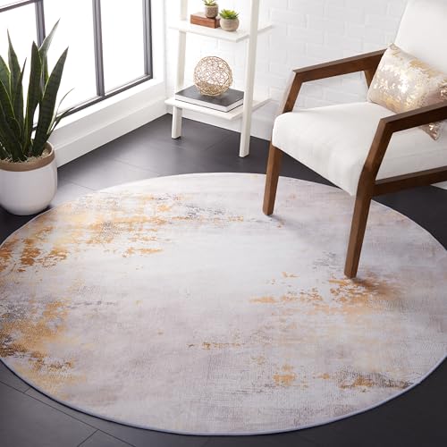 Safavieh Abstract Rug Ideal for High Traffic Areas - Machine Washable and Non Slip - Tacoma Collection, Short Pile, in Grey and Gold, 183 X 183 cm