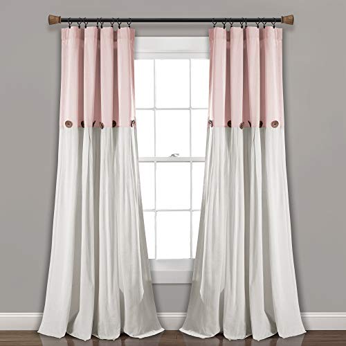 "Lush Decor Linen Button Window Curtain Single Panel, Cotton Blend, Blush & Off-White, 40"" W x 84"" L (Pack of 1)"