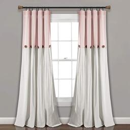 "Lush Decor Linen Button Window Curtain Single Panel, Cotton Blend, Blush & Off-White, 40"" W x 84"" L (Pack of 1)"