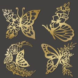 LOYIM 4 Pcs Butterfly Wall Decoration Metal Butterfly Wall Decor Metal Leaf Wall Art Moon Phases Floral Boho Wall Hanging Home Flower Appearance for Bedroom Living Room Home Indoor (Gold,Vivid)