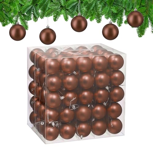 Relaxdays Christmas Baubles, Set of 100, Festive Tree Ornaments, D: 6 cm, Holiday Decorations, Plastic, Matte, Brown