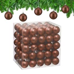 Relaxdays Christmas Baubles, Set of 100, Festive Tree Ornaments, D: 6 cm, Holiday Decorations, Plastic, Matte, Brown