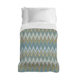 PENSIERI DELICATI Bedspread 220 x 280 cm, Single Sheet 100% Cotton Pique, Ideal as a Furniture Towel, 1 and a Half Bed Blanket, Green Barbed Pattern, 100% Made in Italy