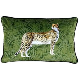 "Riva Paoletti Cheetah Forest Feather Filled Cushion Palm Leaf Design-Velvet Feel Fabric-Piped Edges-Machine Washable-100 Case (12"" x 20"" inches), Polyester, Green, 30 x 50cm"