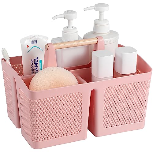 rejomiik Portable Shower Caddy Basket Plastic Cleaning Caddy Organizer Storage Tote with Handle for Bathroom, College, Dorm Room Essentials, Pink
