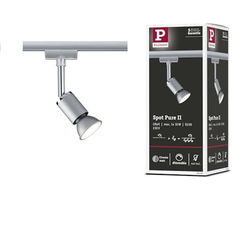 Paulmann 95331 Pure II URail Individual spot GU10 max. 10W dimmable 230V Chrome matt, Chrome Rail System – Choose Any lamp