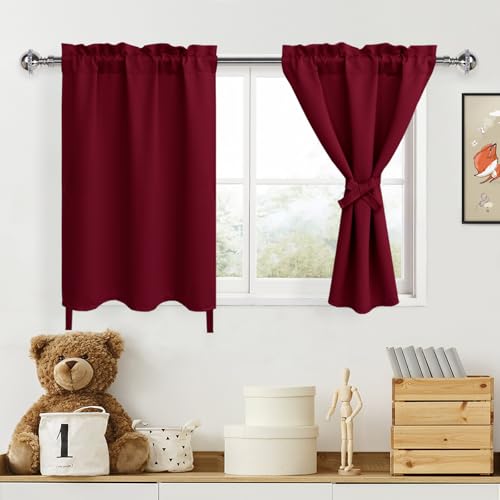 DWCN Christmas Curtains for Bedroom and Living Room - Blackout, Thermal Room Darkening Tier Curtains for Small Windows - 30 by 24 Inch, Burgundy, 2 Panels