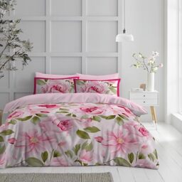 GC GAVENO CAVAILIA Floral Pink Duvet Cover Double - 3 Piece Flowers Microfiber Bedding Duvet Cover Sets With Pillow Cases - Super Soft Hypoallergenic & Reversible Plain Quilt Cover Set - (200x200 Cm)