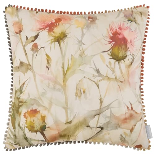 Voyage Maison Cirsium Feather Filled Cushion – Watercolour Thistles Cotton Blend British Countryside (Russet/Cream - 50x50cm)