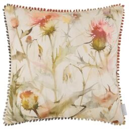 Voyage Maison Cirsium Feather Filled Cushion – Watercolour Thistles Cotton Blend British Countryside (Russet/Cream - 50x50cm)