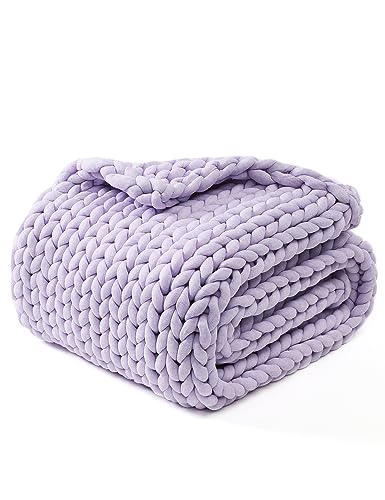 YNM Original Hand Knitted Throw Blanket - Soft, Breathable and Portable Medium-Weight Chunky Knit Throw for Couch, Sofa, Bed and More - Stylish Home D??cor Piece (Iris Lavender, 130x180 cm)