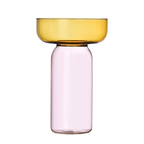 Ichendorf Milano Aura Collection, Amber and Pink Cylindrical Vase, H31 cm, Borosilicate Glass, Handmade