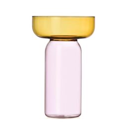 Ichendorf Milano Aura Collection, Amber and Pink Cylindrical Vase, H31 cm, Borosilicate Glass, Handmade